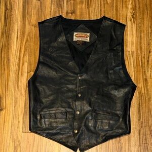 Paragraff mens XL vest jacket leather Black biker motorcycle vintage snap button